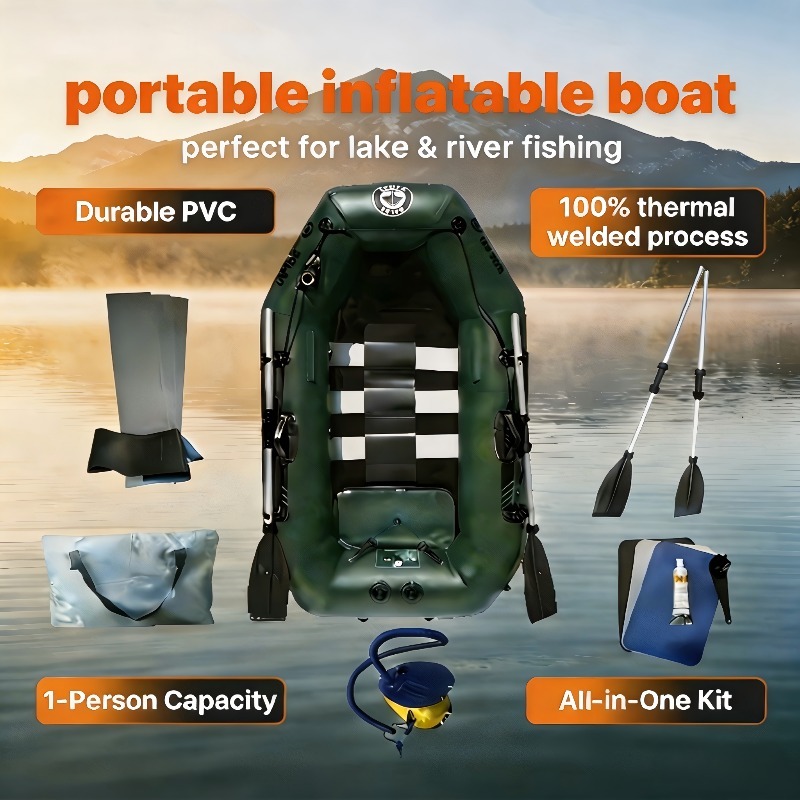 Fishing Kayak Inflatable - 1-Personen-Angelboot Günstiges Aufblasbares Ruder-Kajak Tragbares Faltbares