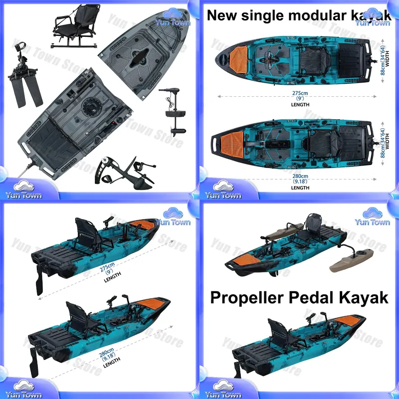 Fishing Kayak Sit In - Modulares 9,5-Fuß-Sit-on-Top-Kajak mit Pedal-Finnenantrieb zum Angeln,